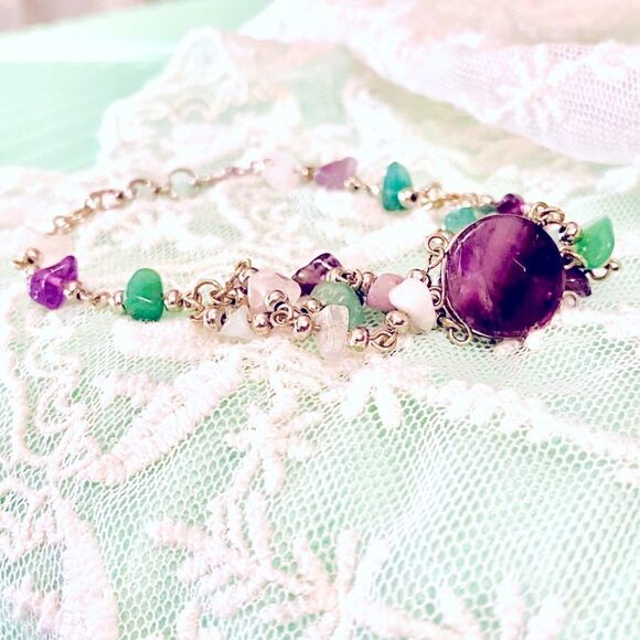 HANDMADE three strand amethyst and stone bracelet - Picture 1 of 16